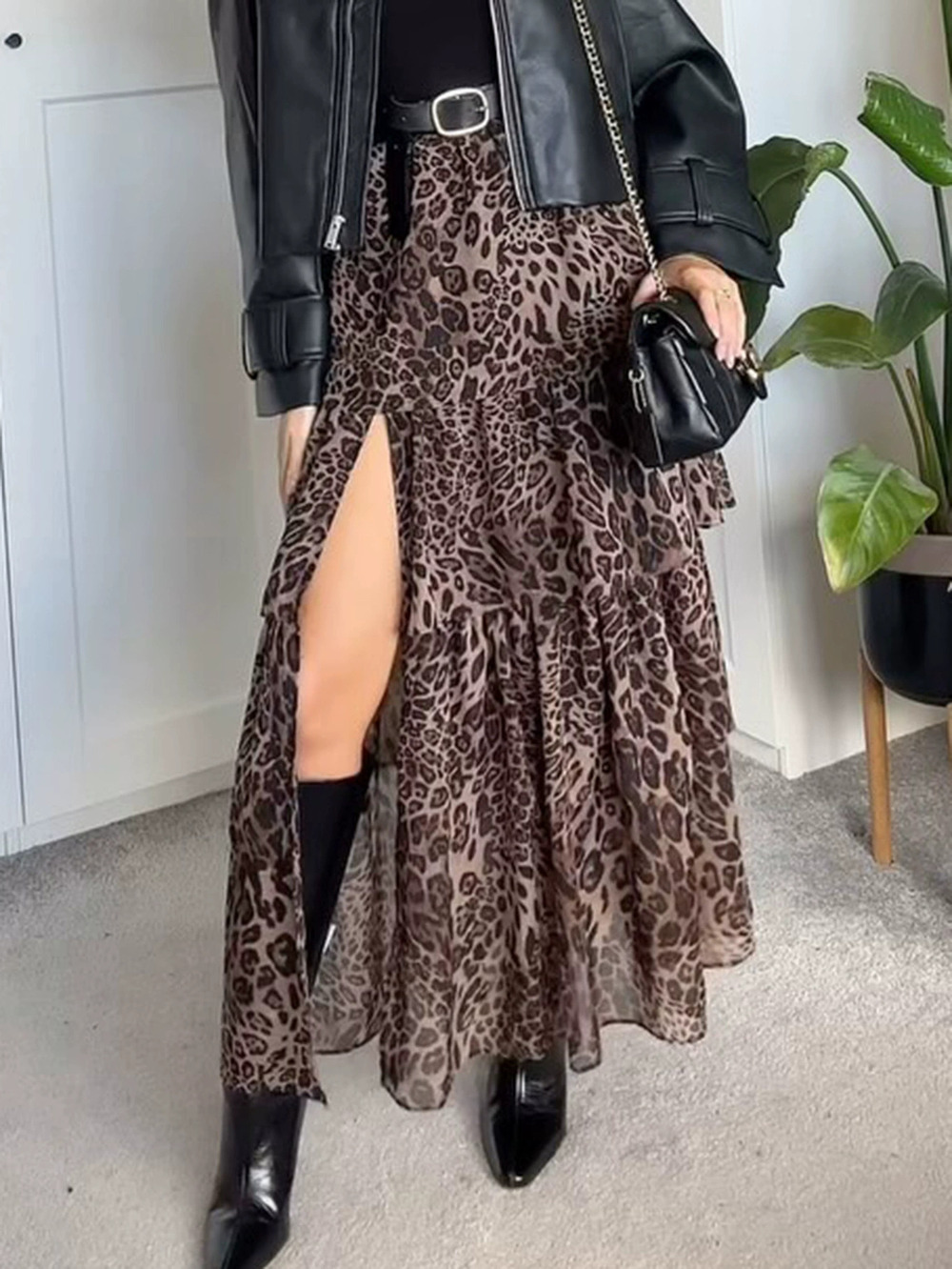 Zara Kaikuo Leopard Print Cake Long Skirt Autumn Winter - Picture 3 of 6